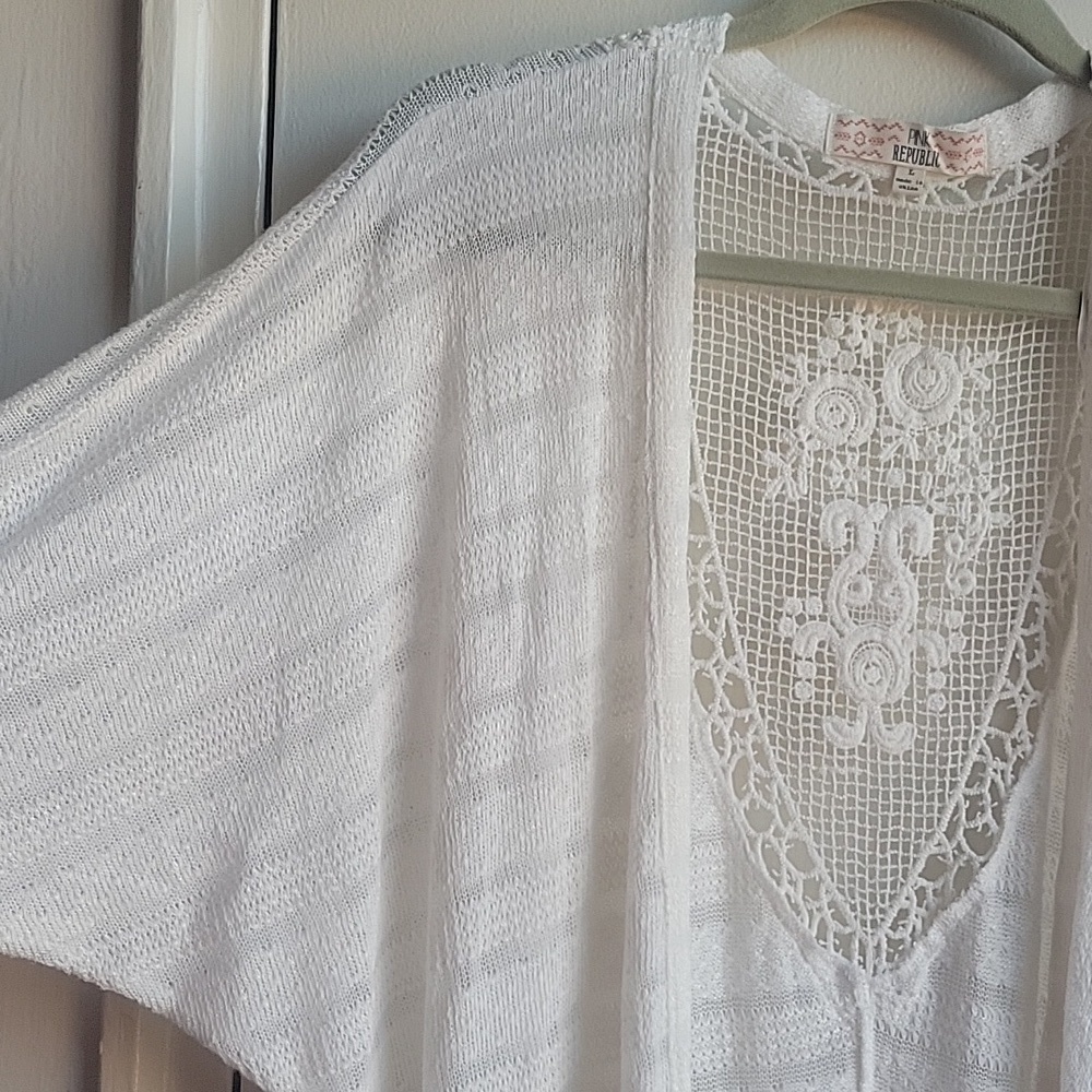 Pink Republic White Crochet Cardigan Sz L Good Condition - Picture 3 of 7